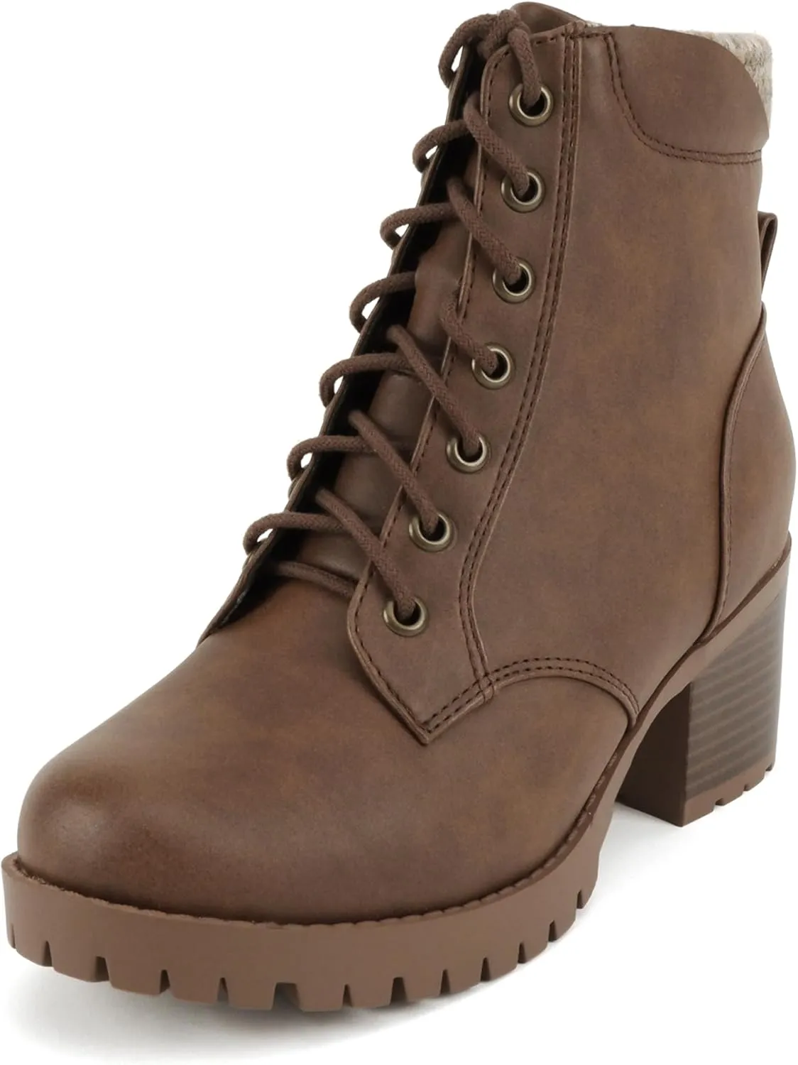 Soda Single Lug Sole Chunky Heel Combat Ankle Boot Lace up w/Side Zipper