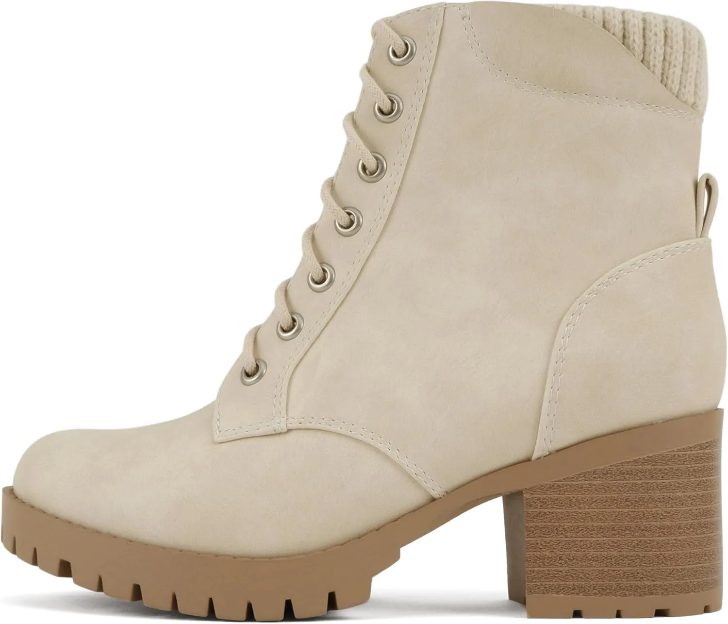 Soda Single Lug Sole Chunky Heel Combat Ankle Boot Lace up w/Side Zipper