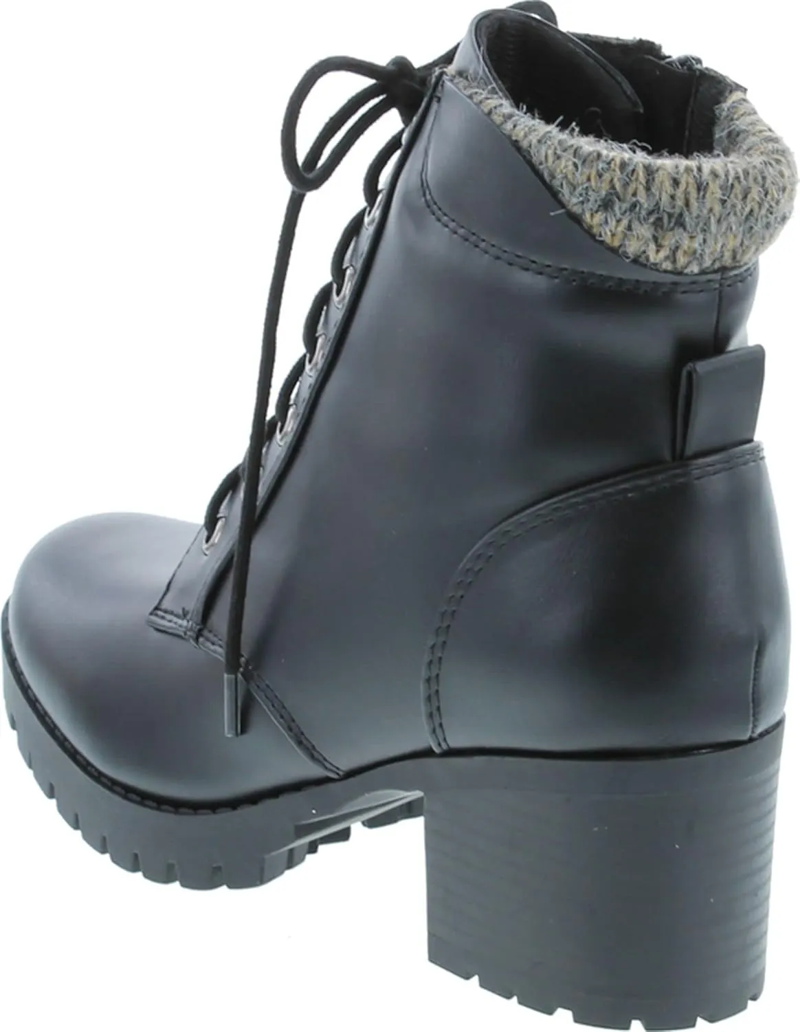Soda Single Lug Sole Chunky Heel Combat Ankle Boot Lace up w/Side Zipper