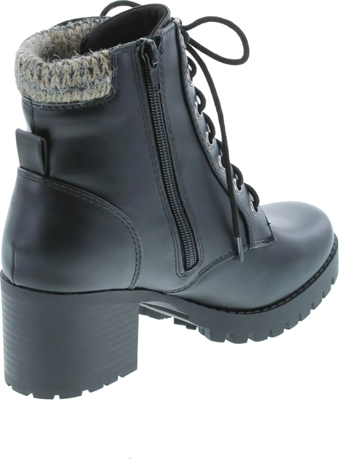 Soda Single Lug Sole Chunky Heel Combat Ankle Boot Lace up w/Side Zipper