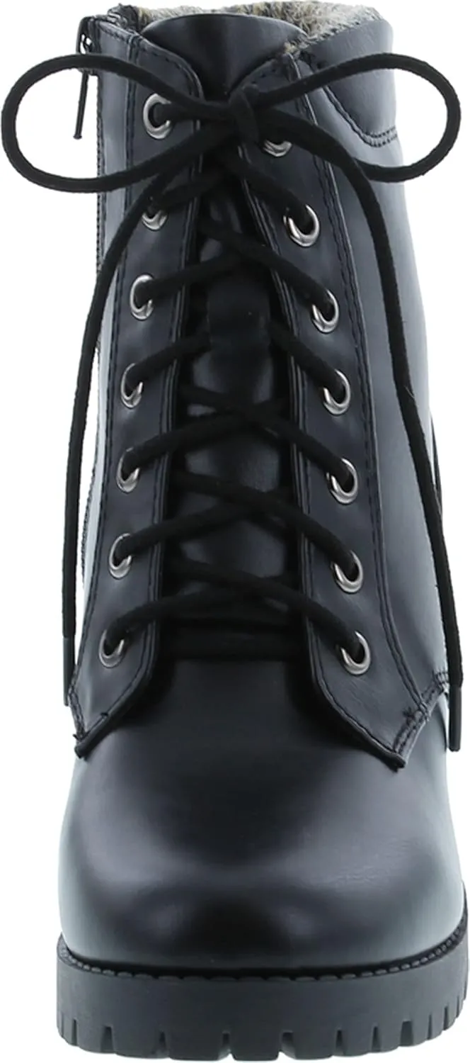 Soda Single Lug Sole Chunky Heel Combat Ankle Boot Lace up w/Side Zipper