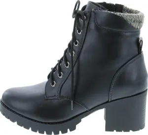 Soda Single Lug Sole Chunky Heel Combat Ankle Boot Lace up w/Side Zipper