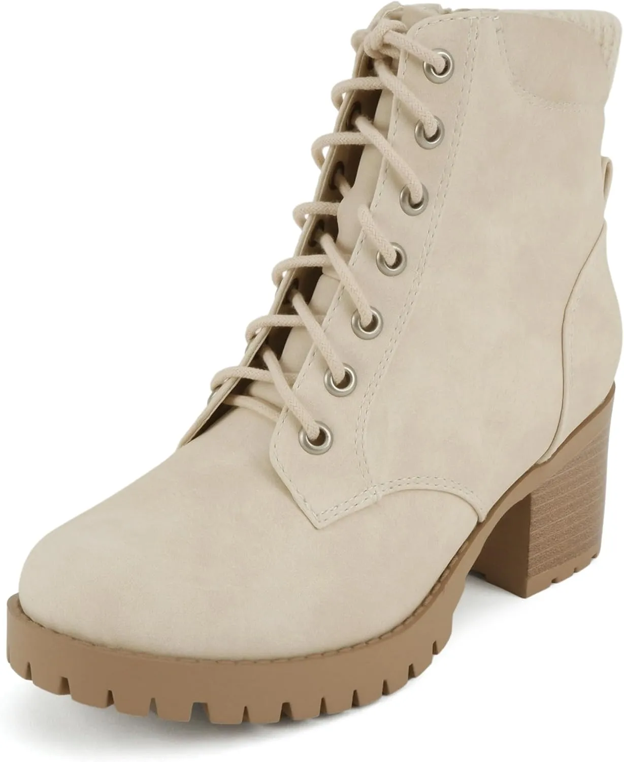 Soda Single Lug Sole Chunky Heel Combat Ankle Boot Lace up w/Side Zipper