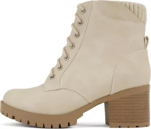 Soda Single Lug Sole Chunky Heel Combat Ankle Boot Lace up w/Side Zipper