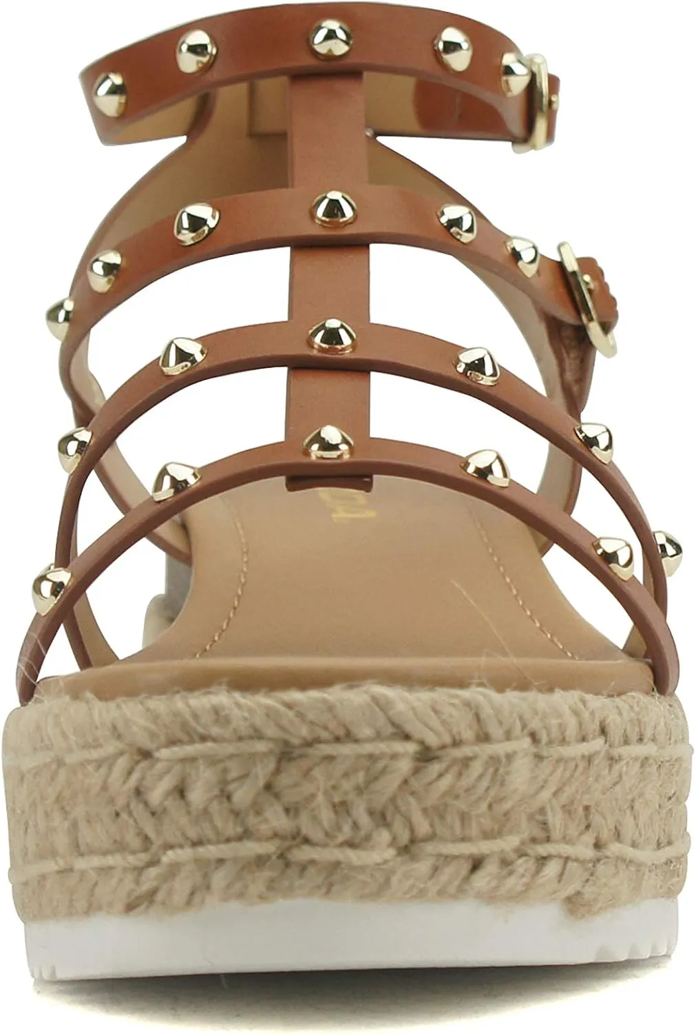 Soda SOMEHOW ~ Women Open Toe Espadrille Wrap Flatform with Round Stud Fisherman Upper Adjustable Buckles Fashion Wedge Sandals