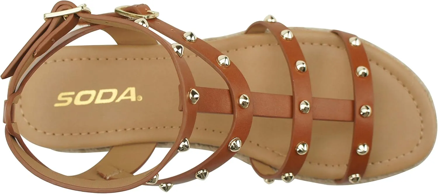 Soda SOMEHOW ~ Women Open Toe Espadrille Wrap Flatform with Round Stud Fisherman Upper Adjustable Buckles Fashion Wedge Sandals