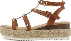 Soda SOMEHOW ~ Women Open Toe Espadrille Wrap Flatform with Round Stud Fisherman Upper Adjustable Buckles Fashion Wedge Sandals