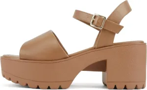 Soda “Stacie” ~ Women Open Toe Lug Sole Mid Block Heeled Sandals with Adjustable Ankle Strap