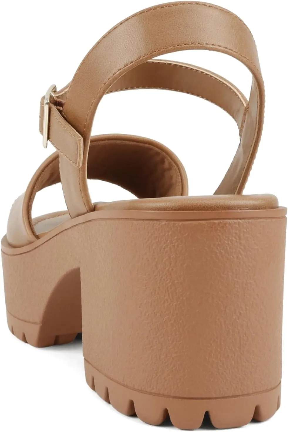 Soda “Stacie” ~ Women Open Toe Lug Sole Mid Block Heeled Sandals with Adjustable Ankle Strap
