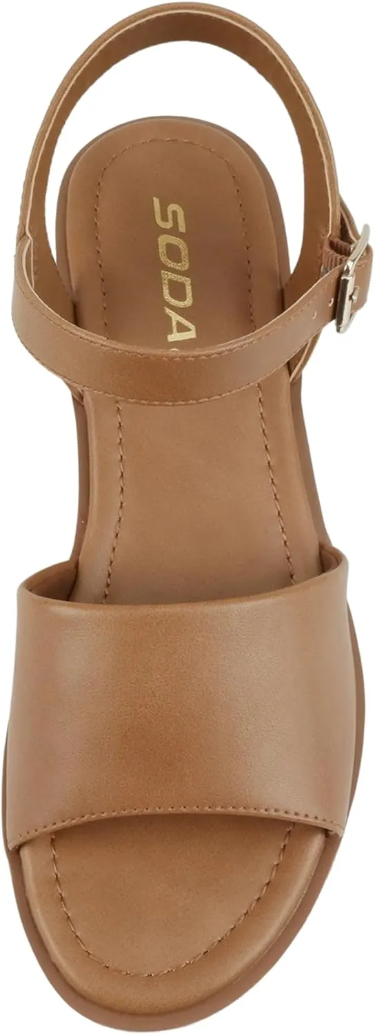 Soda “Stacie” ~ Women Open Toe Lug Sole Mid Block Heeled Sandals with Adjustable Ankle Strap