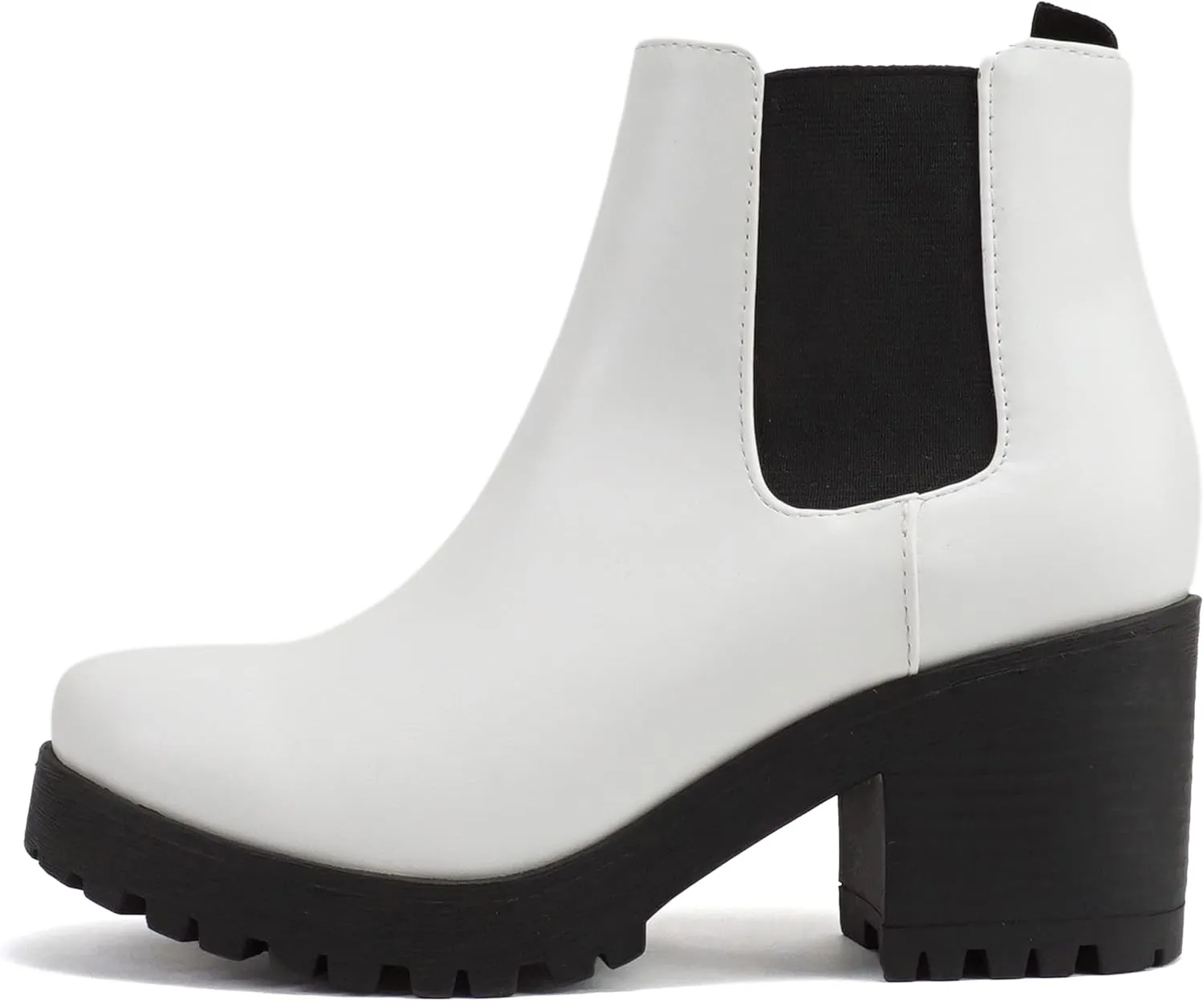 Soda Top Shoes Jaber Ankle Boot w/Lug Sole Elastic Gore and Chunky Heel