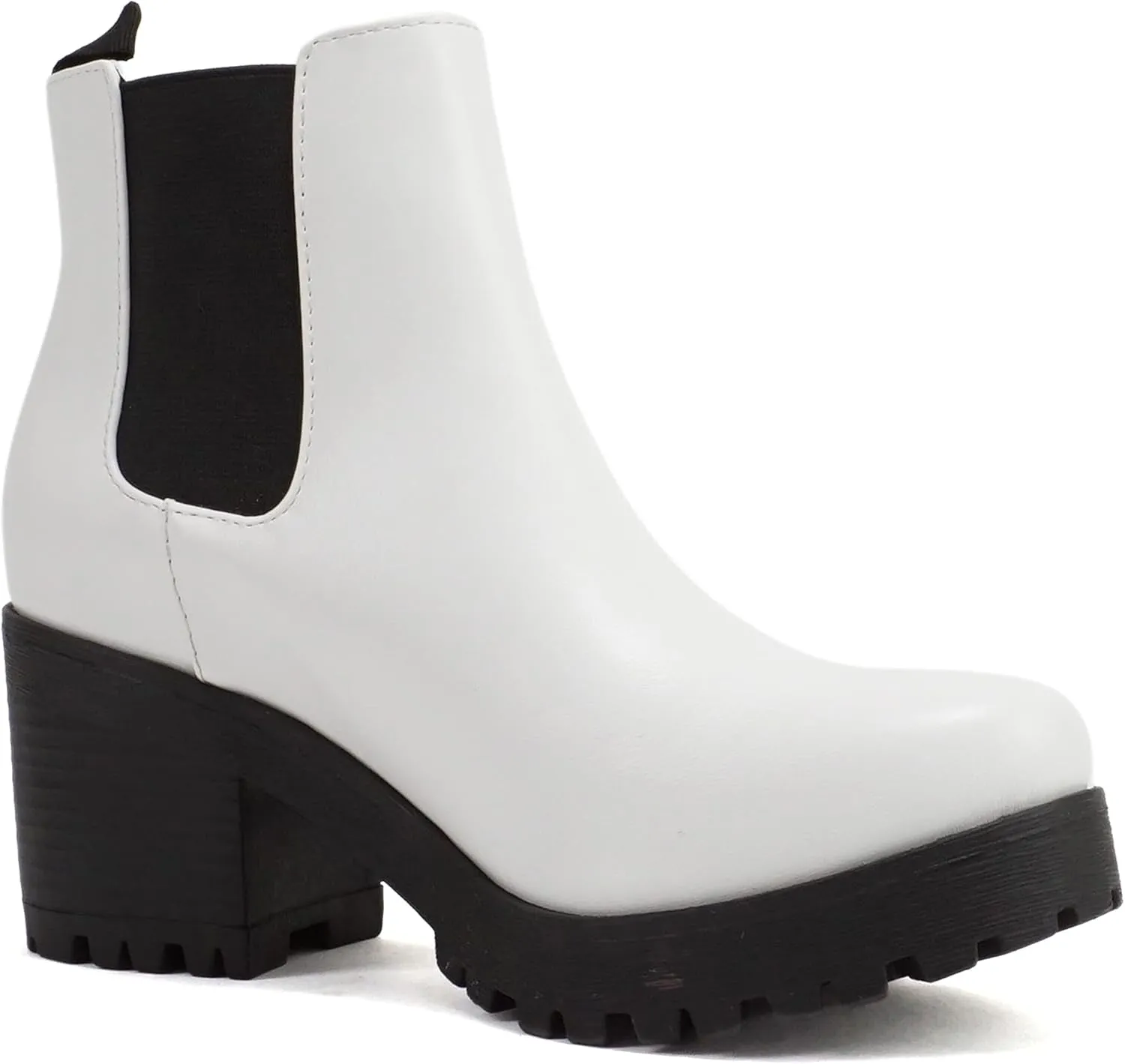 Soda Top Shoes Jaber Ankle Boot w/Lug Sole Elastic Gore and Chunky Heel