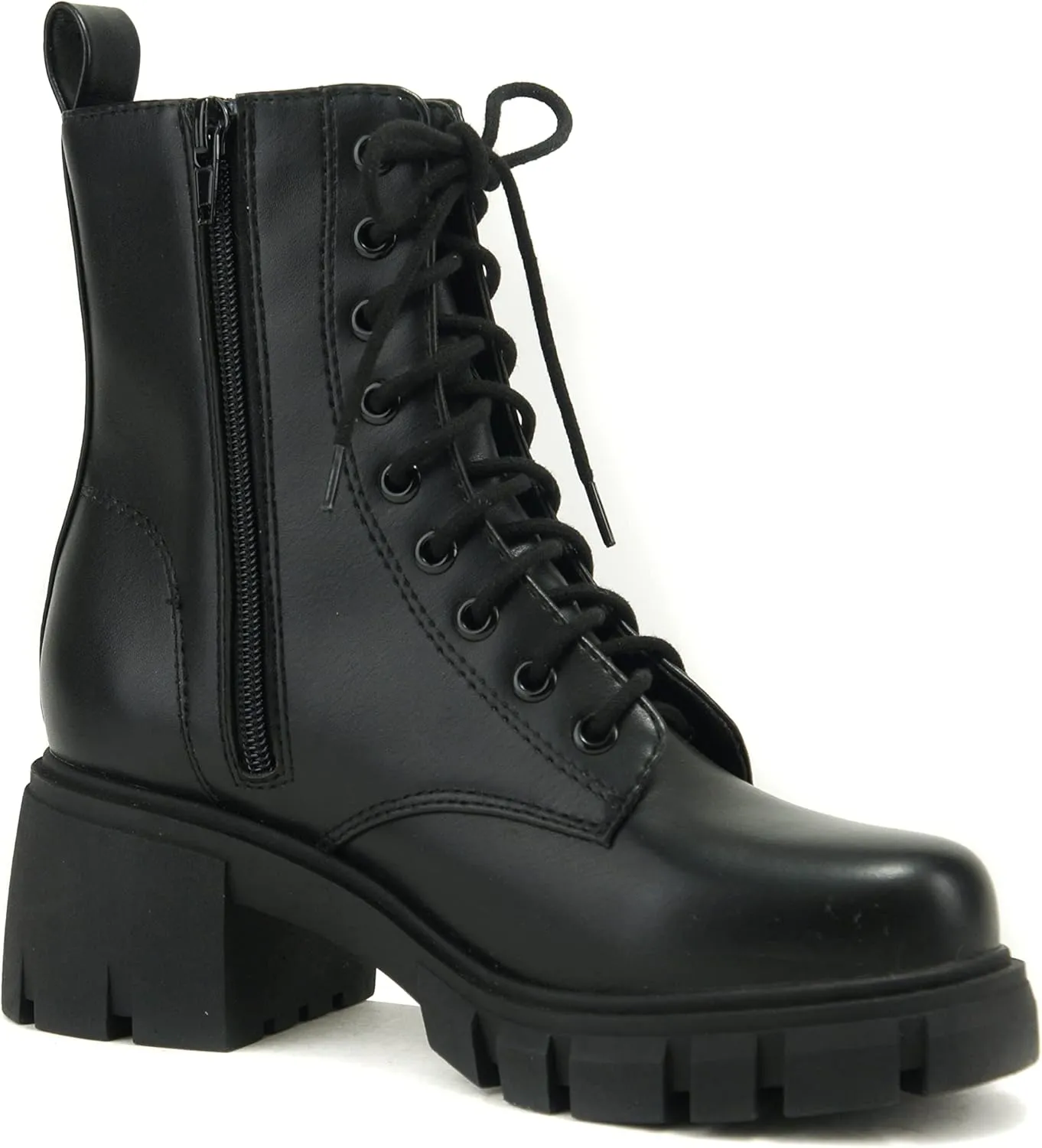 Soda TUNDRA ~ Women Lug Sole Lace up Fashion Combat Ankle Boot w/Side Zipper