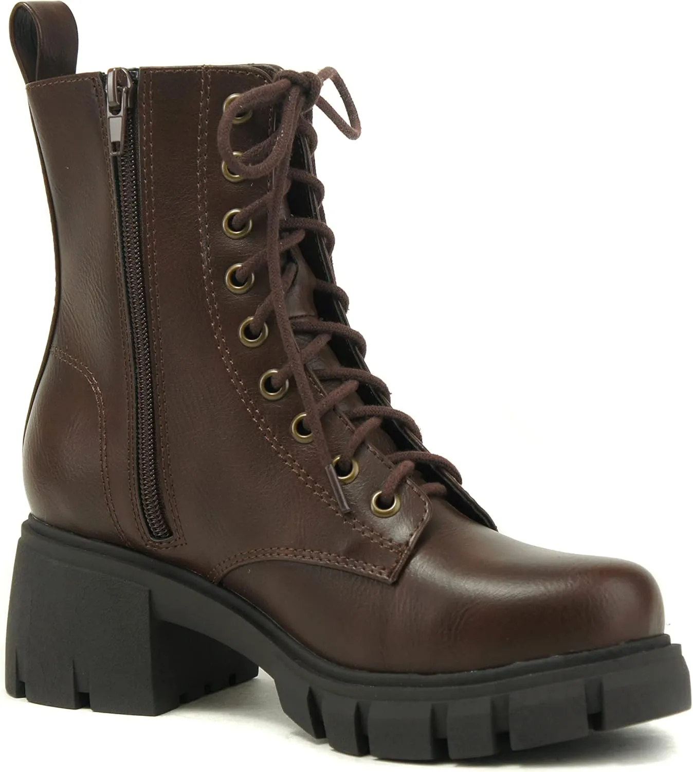 Soda TUNDRA ~ Women Lug Sole Lace up Fashion Combat Ankle Boot w/Side Zipper