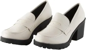 Soda Women Heeled Platform Penny Loafers- Kinder (Off-White Pu, us_Footwear_Size_System, Adult, Women, Numeric, Medium, Numeric_7_Point_5)