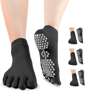 Soxsense Multi-Pack Sports Grip Toe Socks with Cushion, Non-Slip Finger Socks for Pilates, Home Gym, Soccer, basketball