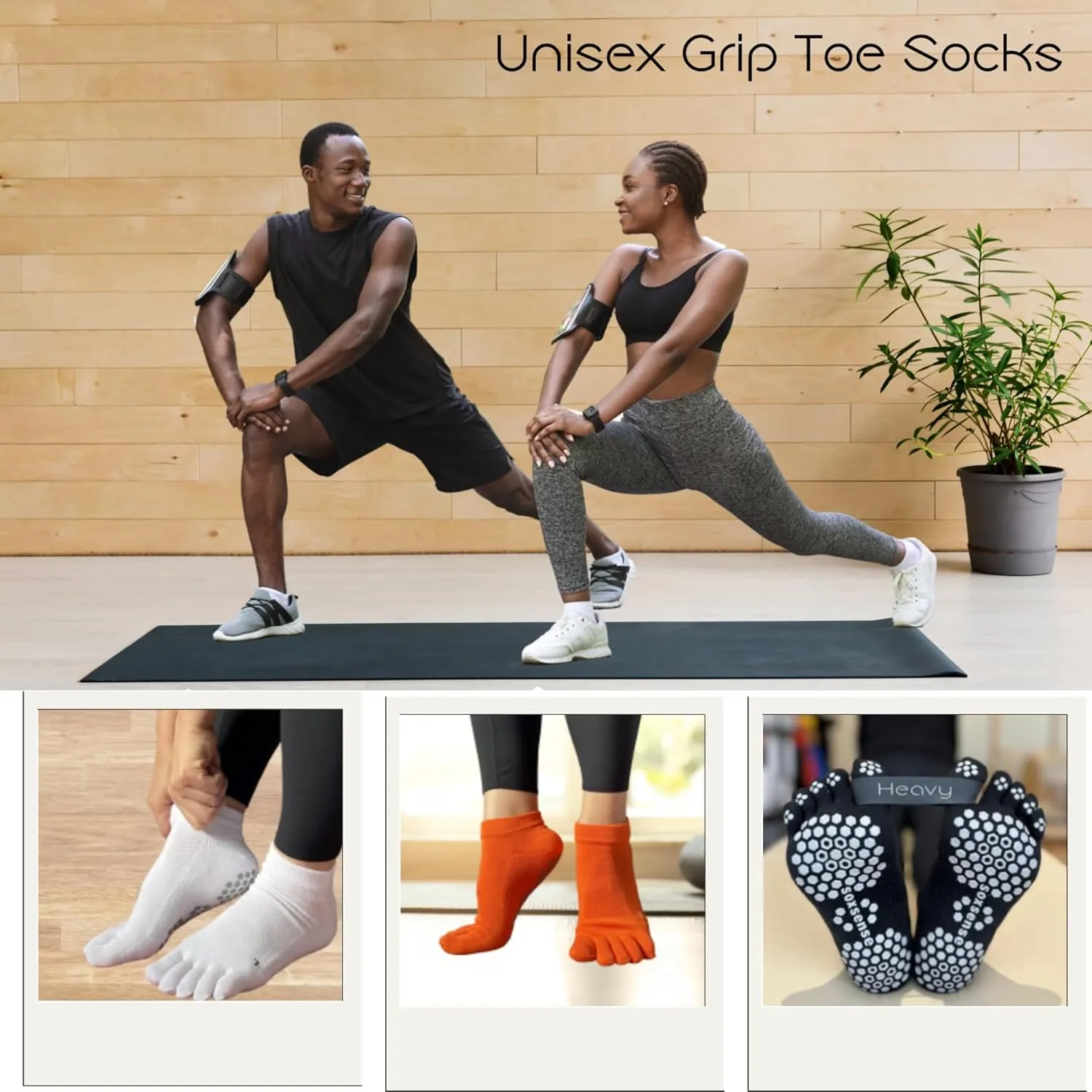 Soxsense Multi-Pack Sports Grip Toe Socks with Cushion, Non-Slip Finger Socks for Pilates, Home Gym, Soccer, basketball