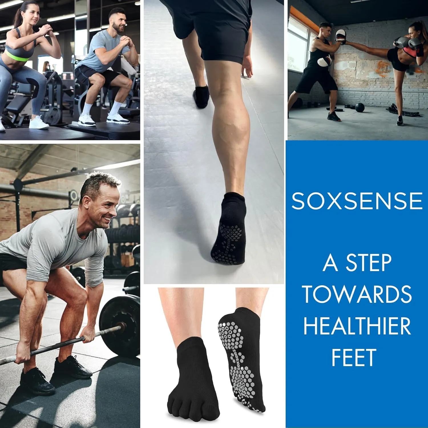 Soxsense Multi-Pack Sports Grip Toe Socks with Cushion, Non-Slip Finger Socks for Pilates, Home Gym, Soccer, basketball