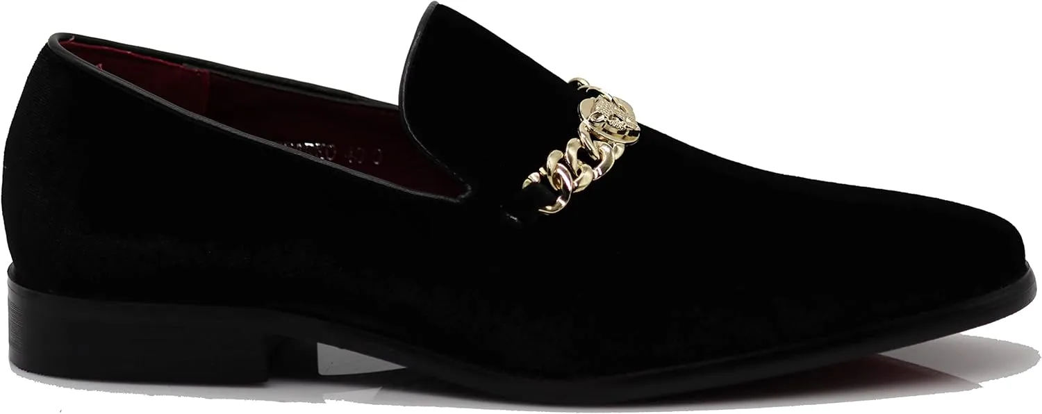 SP34 Men's Vintage Fashion Chain Buckle Dress Loafers Slip On Shoes Tuxedo Dress Shoes