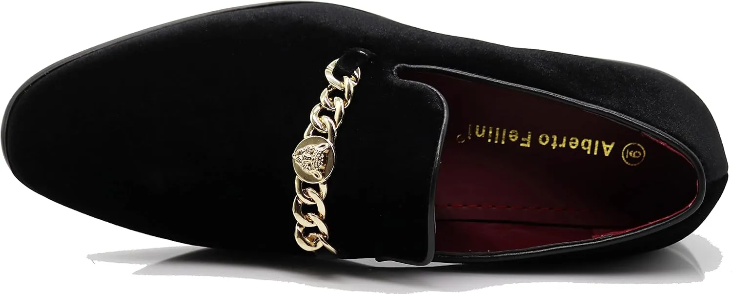 SP34 Men's Vintage Fashion Chain Buckle Dress Loafers Slip On Shoes Tuxedo Dress Shoes