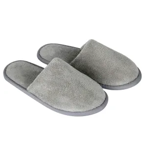 Spa Slippers, (Gray-6Pairs) Closed Toe Medium Size Disposable Indoor Hotel Slippers, Fluffy Coral Fleece, Padded Sole for Comfort- for Guests, Hotel, Travel, Fits US Men Size 6 & Women Size 7