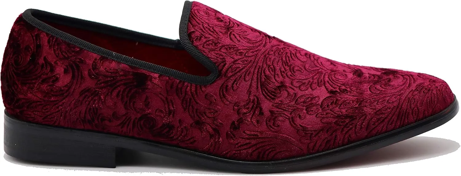 SPK35 Men's Vintage Velvet Flower Designer Dress Loafers Slip On Shoes Classic Tuxedo Dress Shoes