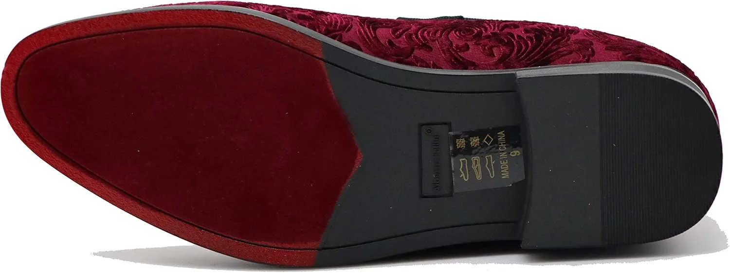 SPK35 Men's Vintage Velvet Flower Designer Dress Loafers Slip On Shoes Classic Tuxedo Dress Shoes