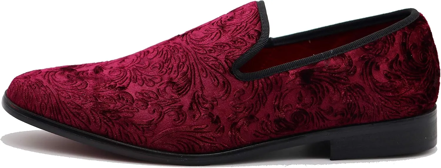 SPK35 Men's Vintage Velvet Flower Designer Dress Loafers Slip On Shoes Classic Tuxedo Dress Shoes