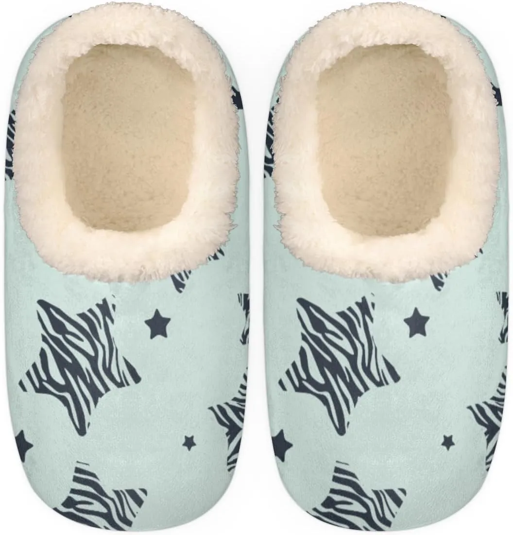 Star Women's Slippers, Zebra Stripe Soft Cozy Plush Lined House Slipper Shoes Indoor Non-Slip Slippers for Women Girls Boys Teenager