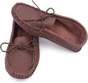 surell - Men's Soft Sole Buffalo Leather Moccasin Slipper - Cozy Comfortable Indoor Footwear (Burgundy)