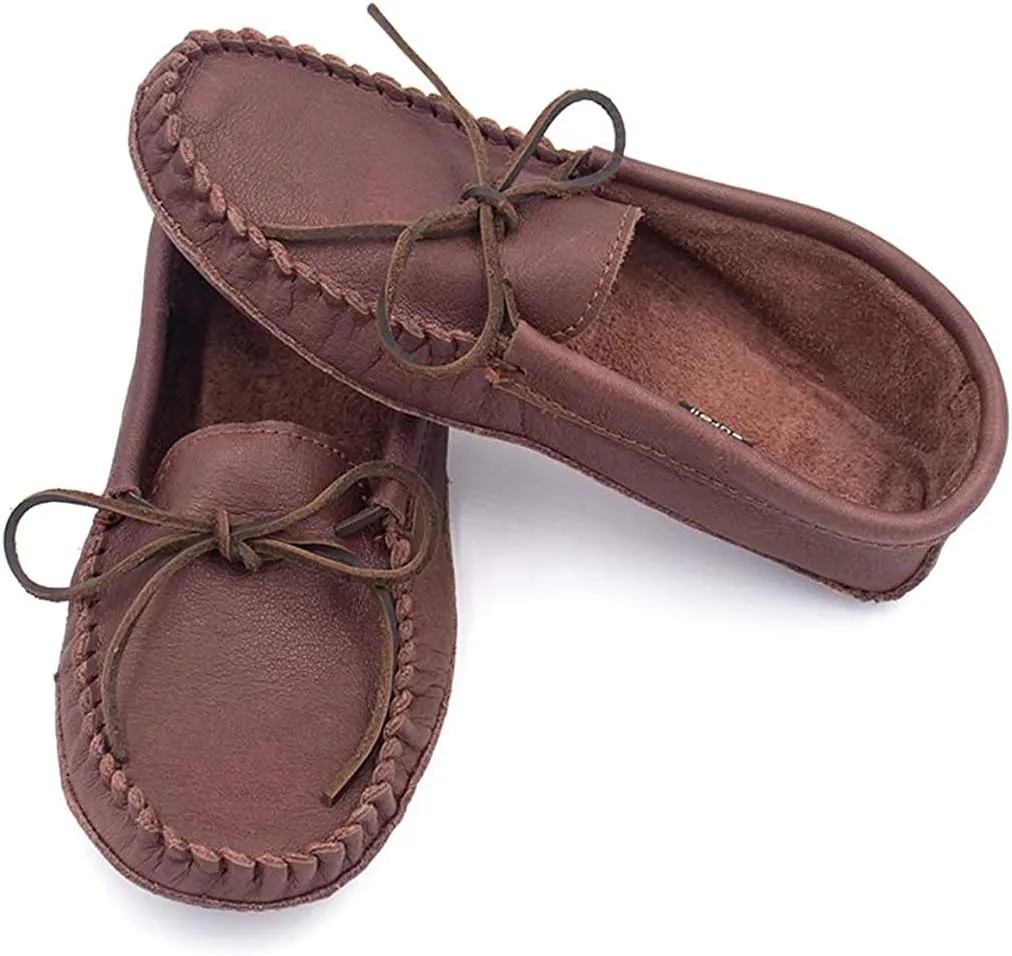 surell - Men's Soft Sole Buffalo Leather Moccasin Slipper - Cozy Comfortable Indoor Footwear (Burgundy)