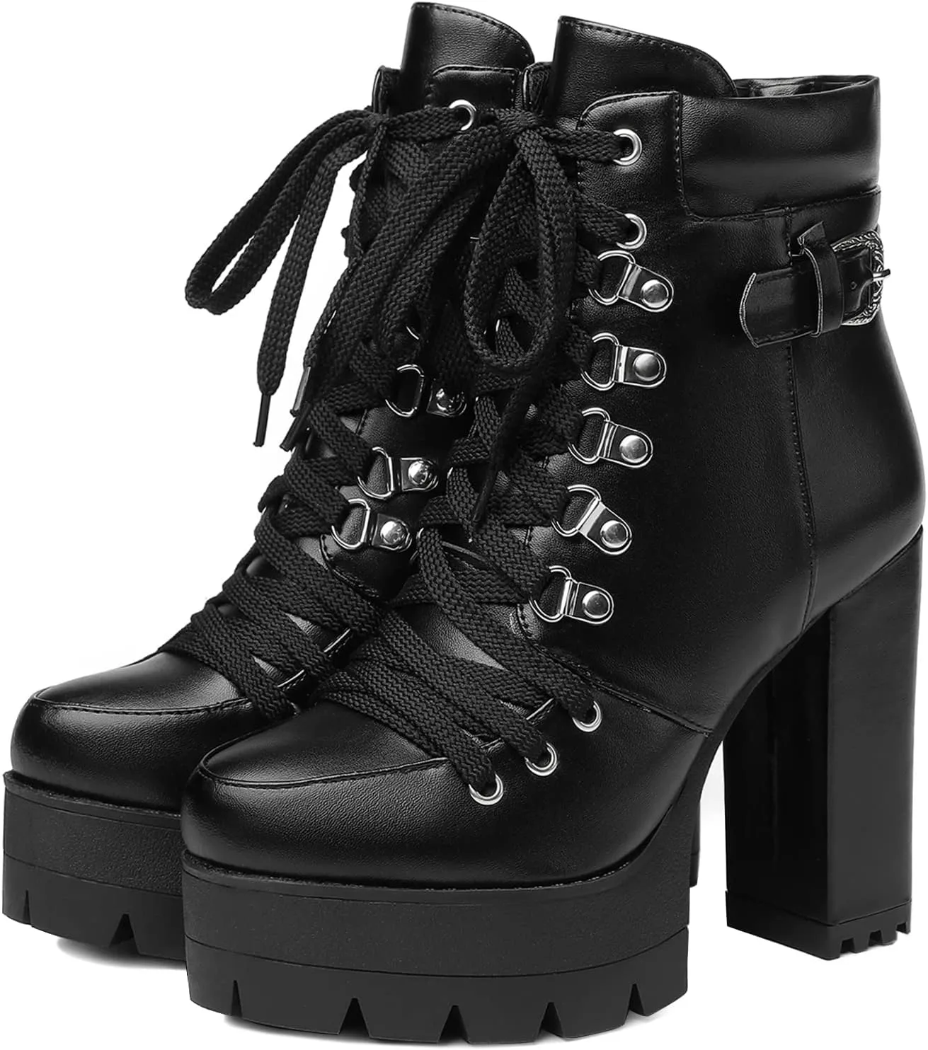 Susanny Sexy High Heels for Women Boots Round Toe Platform Booties Lace Up Suede Side Zipper Ankle Bootie