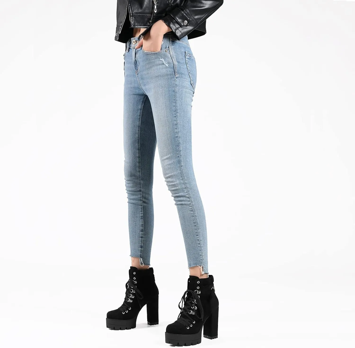 Susanny Sexy High Heels for Women Boots Round Toe Platform Booties Lace Up Suede Side Zipper Ankle Bootie