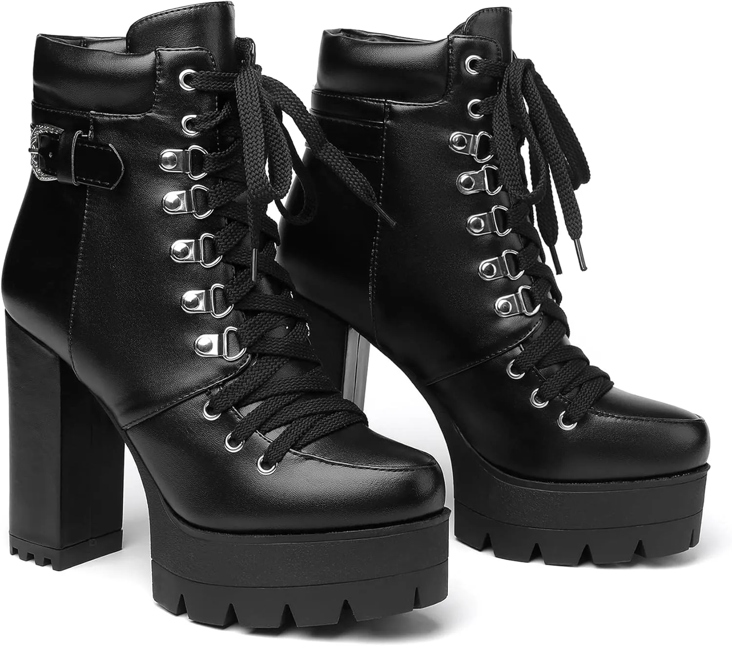 Susanny Sexy High Heels for Women Boots Round Toe Platform Booties Lace Up Suede Side Zipper Ankle Bootie