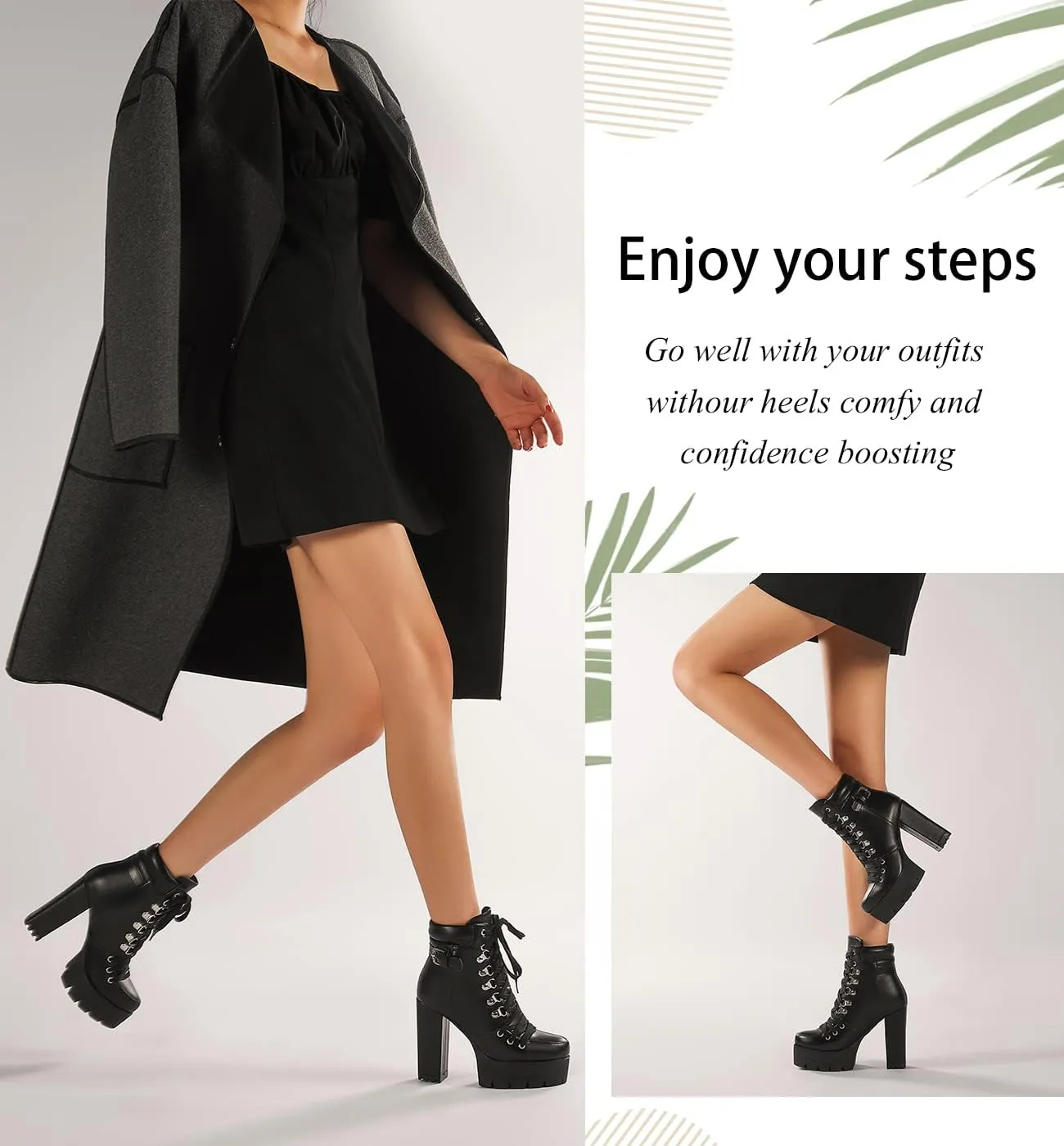 Susanny Sexy High Heels for Women Boots Round Toe Platform Booties Lace Up Suede Side Zipper Ankle Bootie