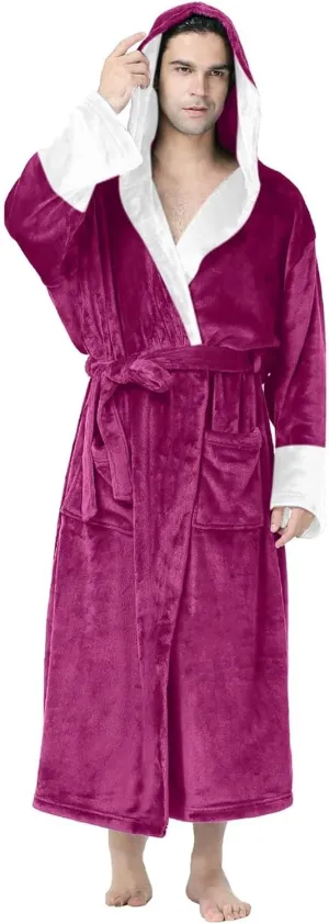 SUWBMHWE Mens Robe with Hood Long Soft Fluffy House Coat Lounge Robes Full Length Bathrobes men Plush Bathrobe Sleepwear