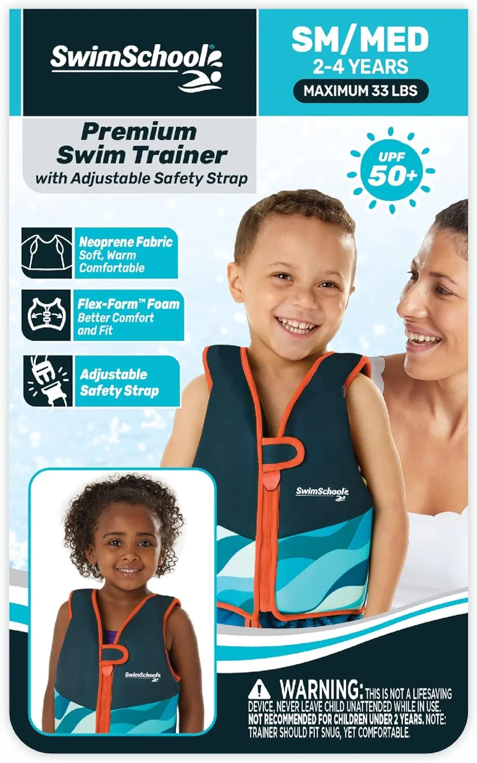 SwimSchool Kids Swim Trainer Vests for Toddlers Ages 2-6 – Boys/Girls – Multiple Colors/Styles – Learn to Swim Floaties