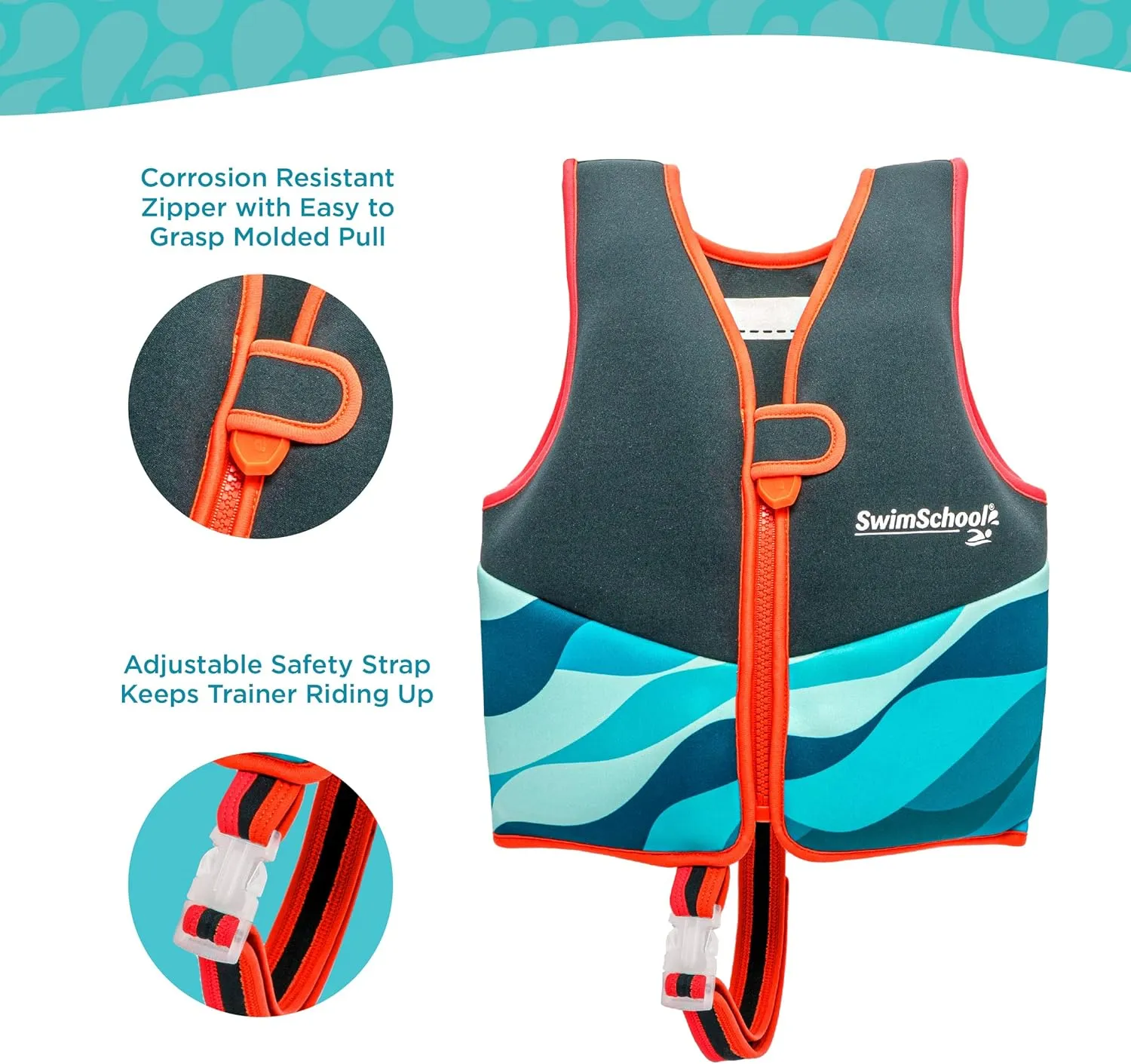 SwimSchool Kids Swim Trainer Vests for Toddlers Ages 2-6 – Boys/Girls – Multiple Colors/Styles – Learn to Swim Floaties