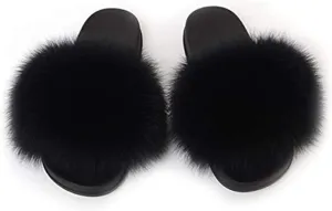 TangDao Fur Slippers Slides for Women Women's Open Toe Furry Slides Faux Fur Slides Fuzzy Slippers Girls Fluffy Single Strap Slip On Sandals Outdoor Indoor Summer Shoes