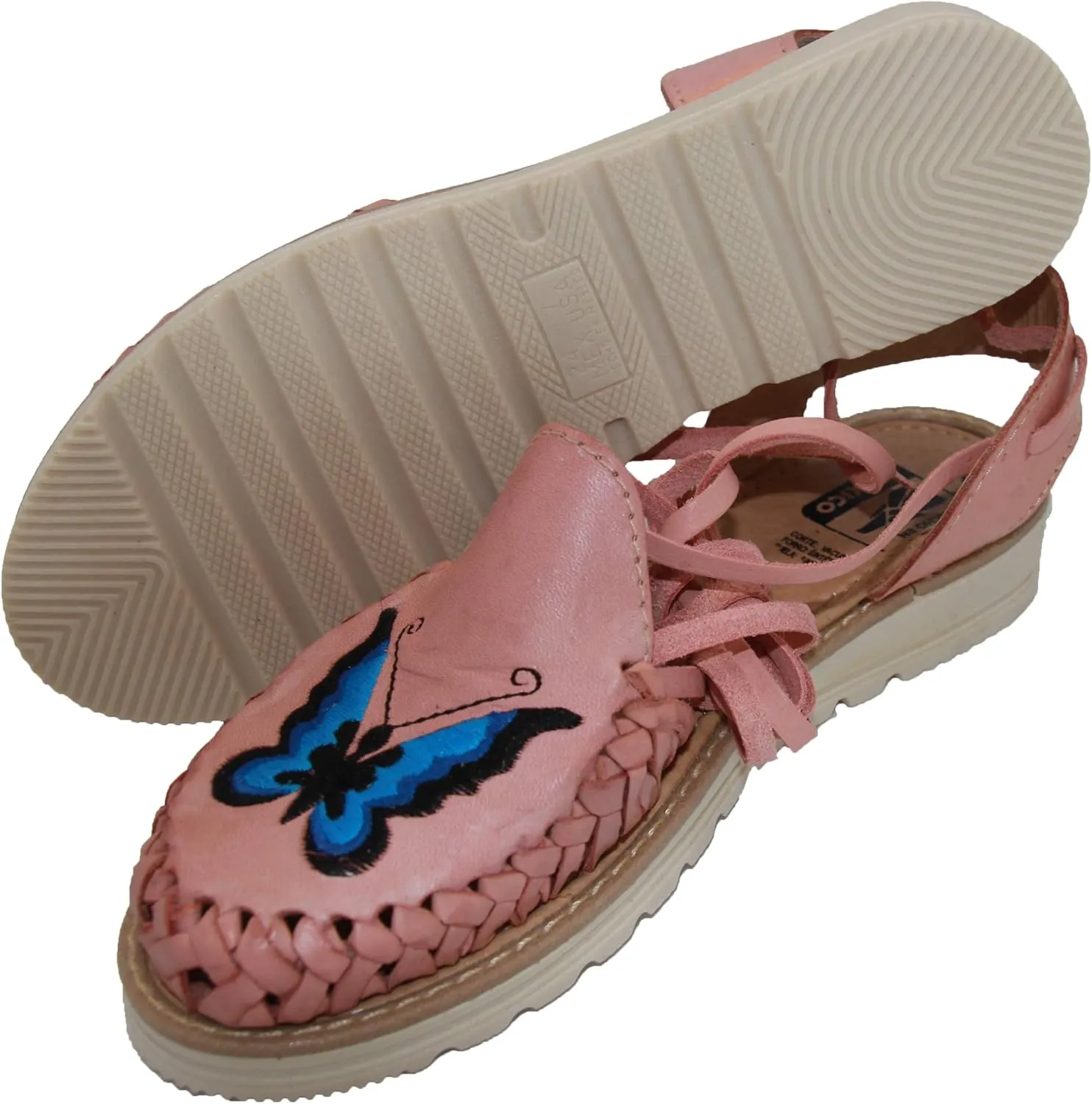 The Western Shops Womens Leather Butterfly Sandal, Mexican Huarache Sandal, Womens Butterfly Huarache Sandal Pink