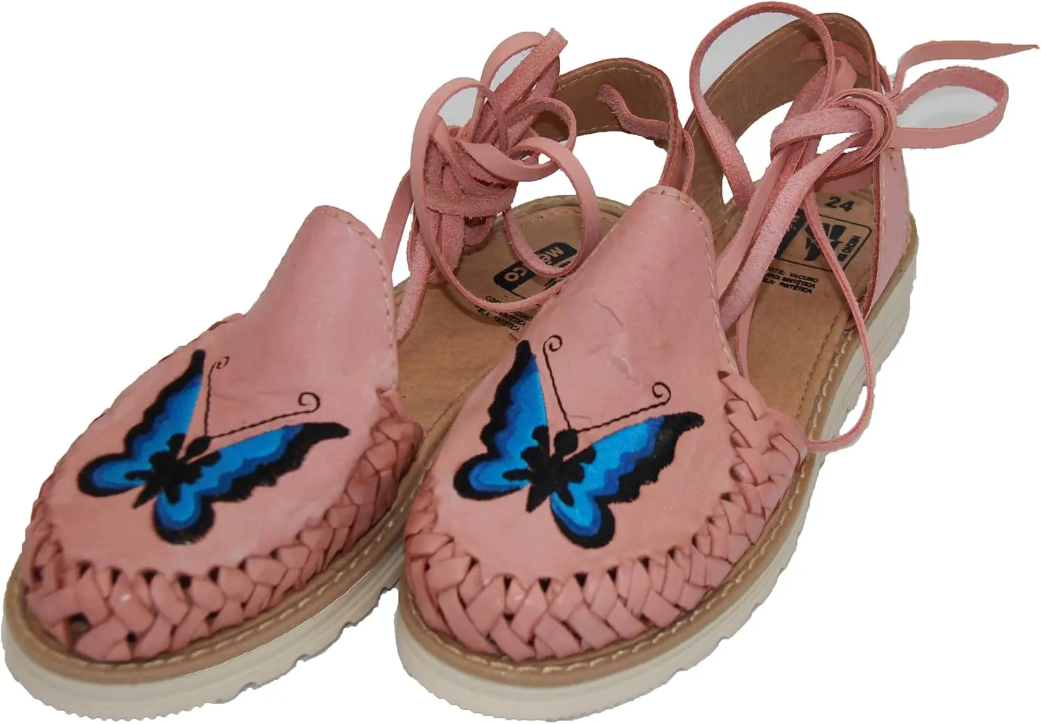 The Western Shops Womens Leather Butterfly Sandal, Mexican Huarache Sandal, Womens Butterfly Huarache Sandal Pink