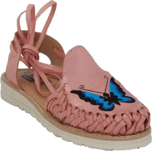 The Western Shops Womens Leather Butterfly Sandal, Mexican Huarache Sandal, Womens Butterfly Huarache Sandal Pink