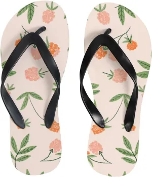 Thong Slippers Flip Flops for Women Pink Berries Leaves Casual Flat Slide Beach Slippers Sandals Shower Shoes