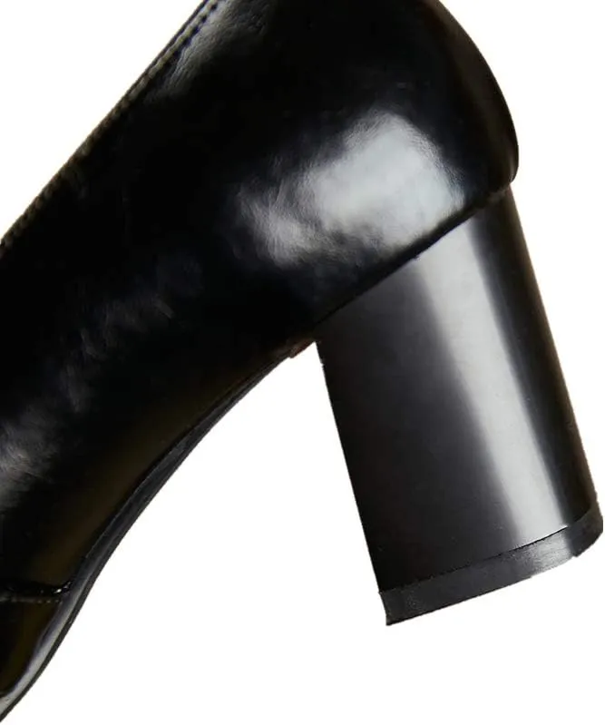 TinaCus Genuine Leather Women's Handmade Square Toe Mid Block Heel Slip On Graceful Oxford Loafer Pumps with Cool Buckle