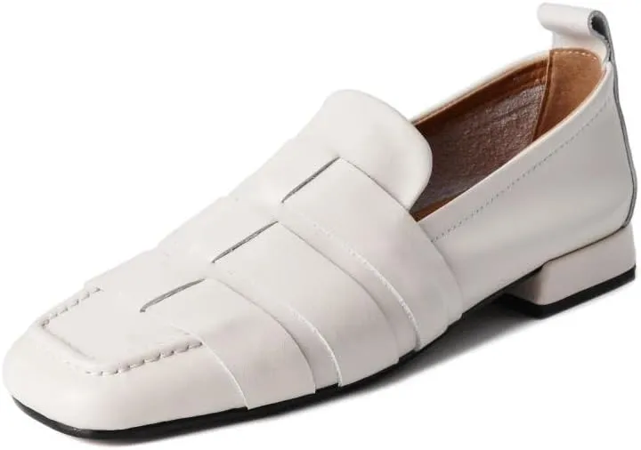 TinaCus Handmade Women's Soft Leather Square Toe Braided Style Slip On Loafers Flats Shoes