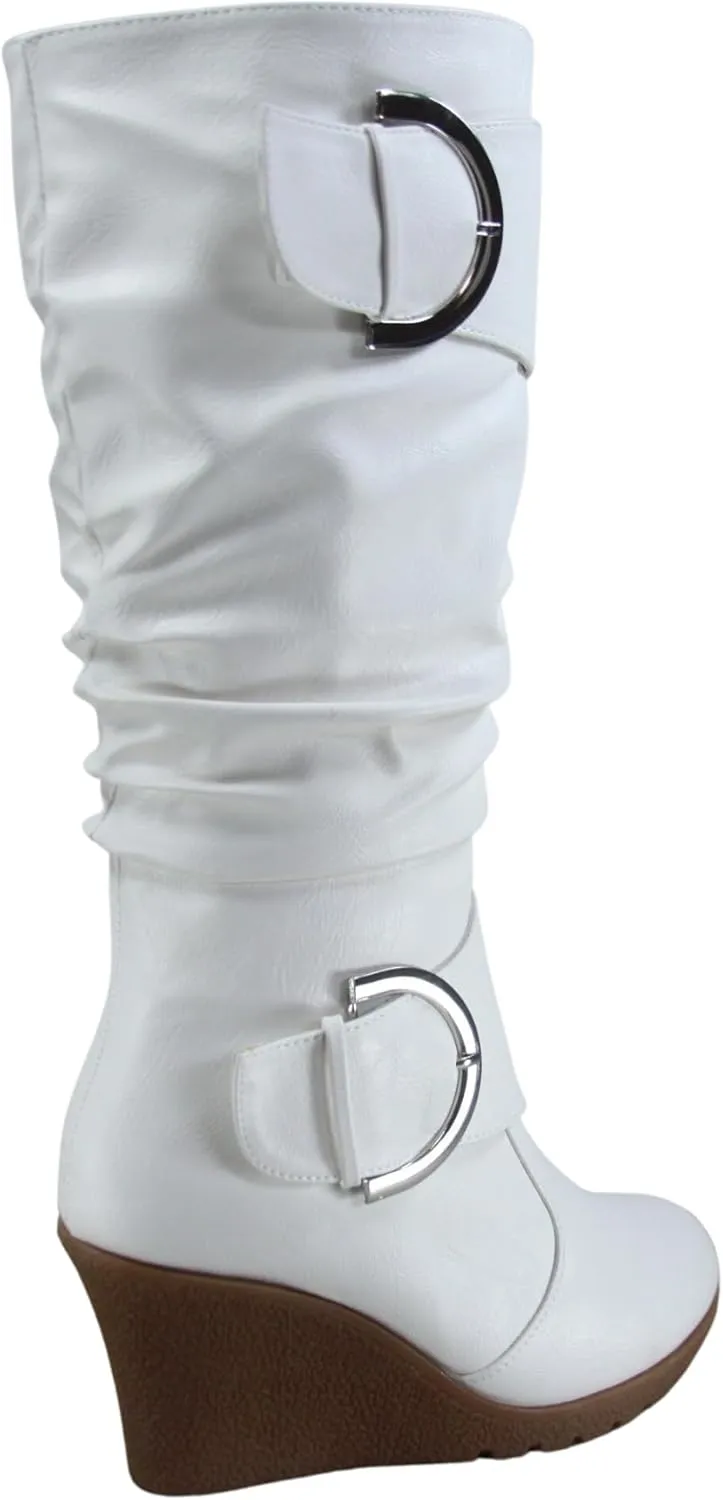 TZ Rose-65 Women's Fashion Round Toe Wedge Mid Calf Knee High Boot Shoes