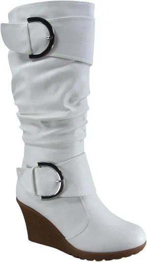 TZ Rose-65 Women's Fashion Round Toe Wedge Mid Calf Knee High Boot Shoes