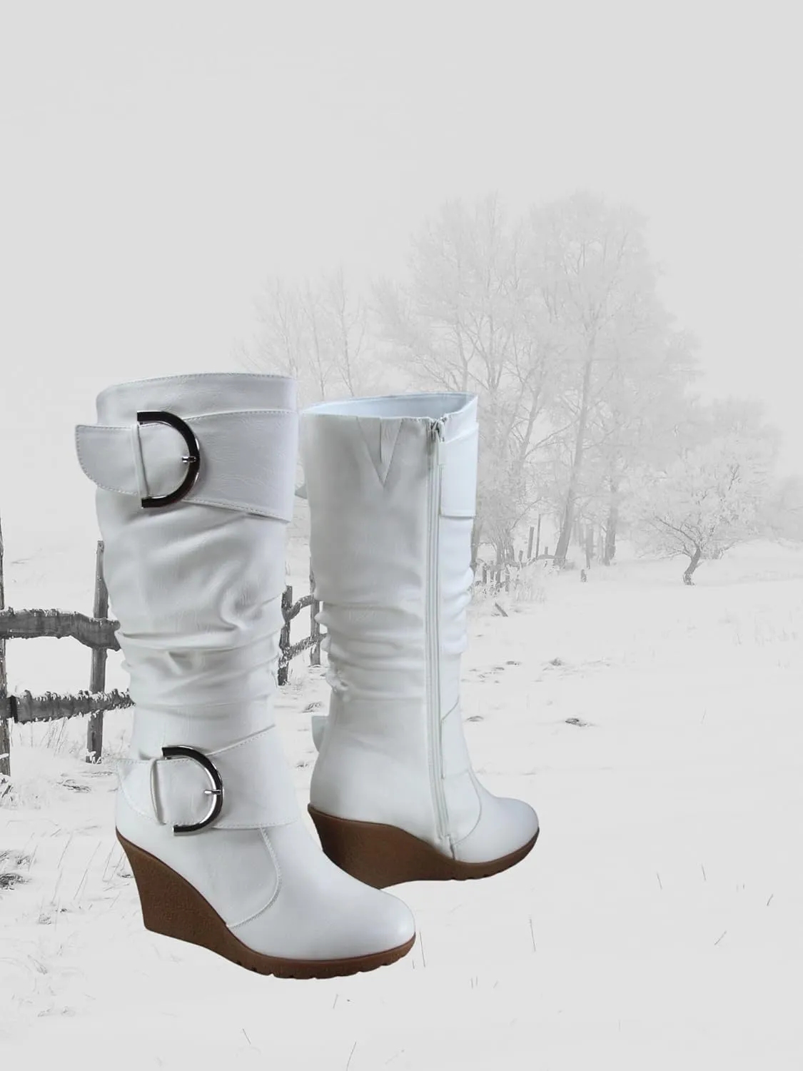 TZ Rose-65 Women's Fashion Round Toe Wedge Mid Calf Knee High Boot Shoes