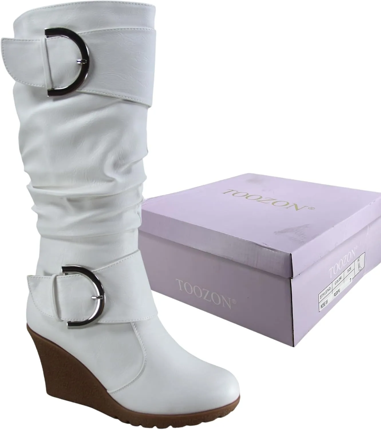 TZ Rose-65 Women's Fashion Round Toe Wedge Mid Calf Knee High Boot Shoes