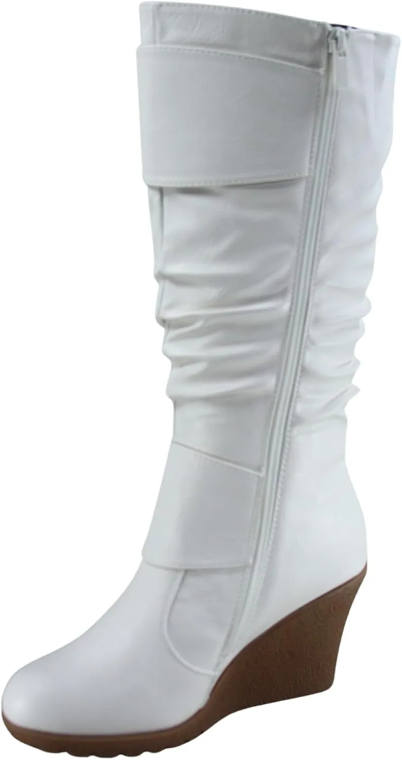 TZ Rose-65 Women's Fashion Round Toe Wedge Mid Calf Knee High Boot Shoes